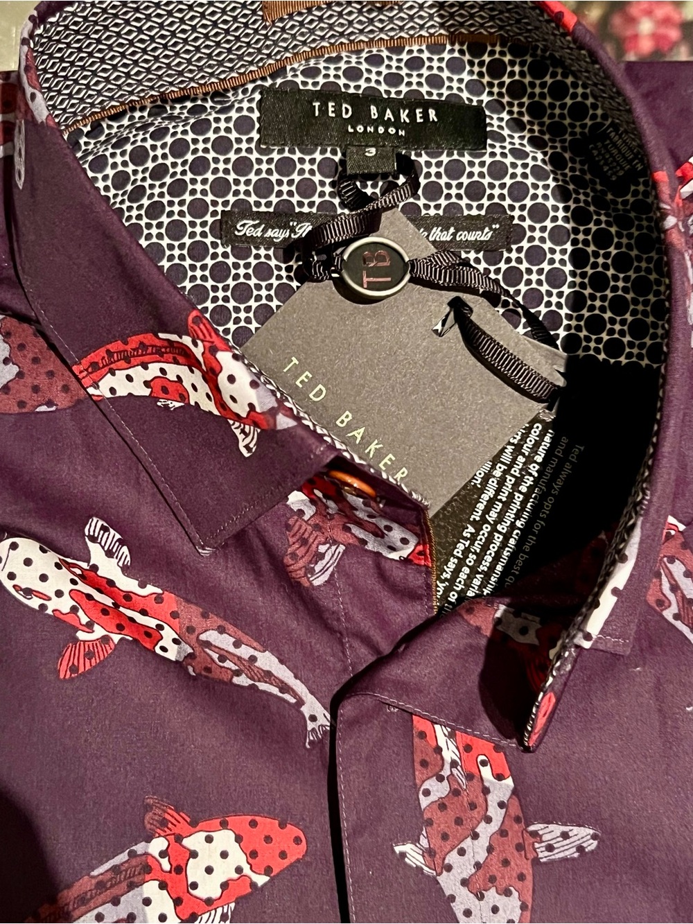 Ted Baker Purple Button-Down with Red & White Koi Print